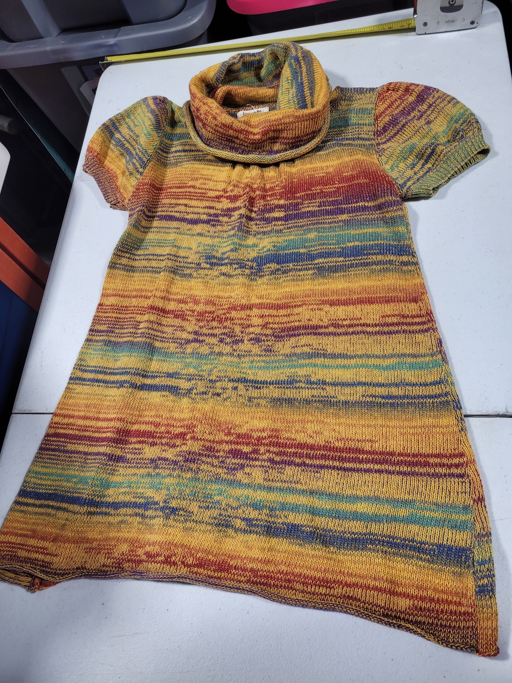 Love Rocks Multicolor Striped Knit Turtleneck Top - Yellow, Green, Blue, Red